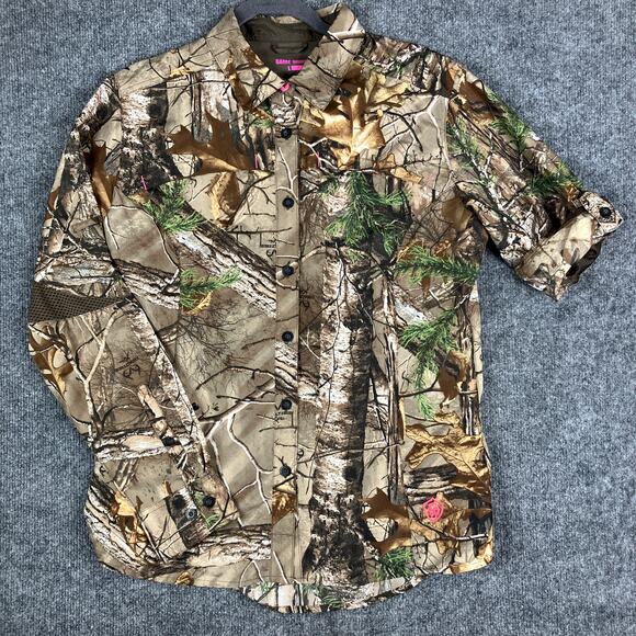 Game Winner Button-Up Shirt Womens L Camo Long Sleeve Hunting Outdoors Mesh - Picture 1 of 9